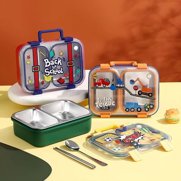 Back to School Stainless Steel 2 Compartments Leak Proof 700ml Lunch Box LX-7155