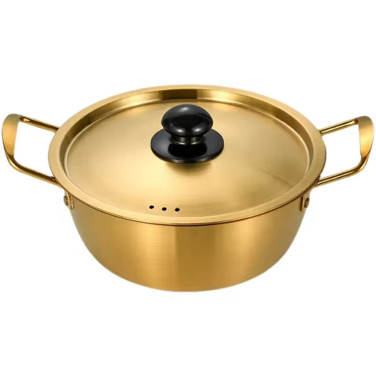 Paella Pan Korean Stainless Steel Golden Ramen Instant Noodle Pot for Induction Cooker Cooking Small Boiling Soup Pot with Metal Lid