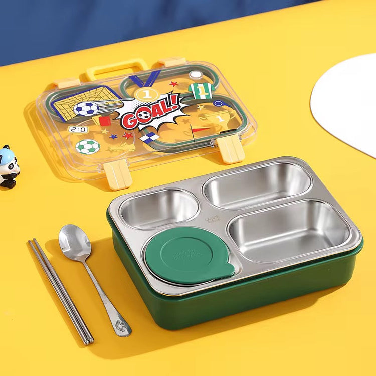 Back to School Stainless Steel 4 Compartments Leak Proof (850ml+150ml Sauce Bowl)Lunch Box LX-7158