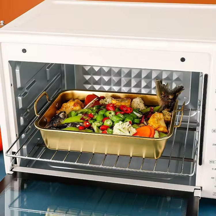 Large Size Golden Rectangle Stainless Steel Roasting Pan for BBQ Kitchen Oven Cooking Microwave Safe