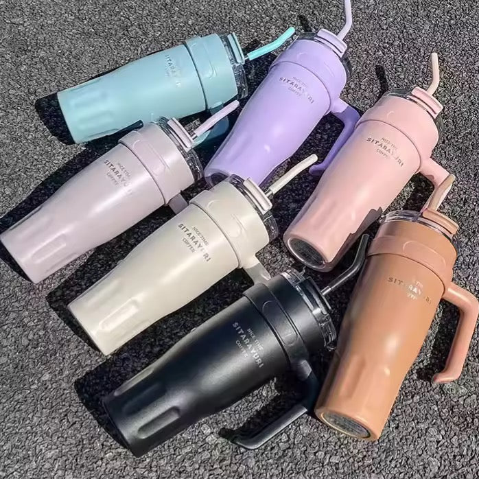 Sitarayuri 40OZ 1180ML Stainless Steel Tumbler With Steel Straw Spill Proof