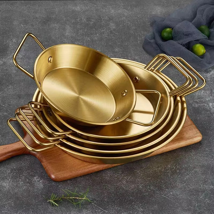 Spanish Seafood Pasta Paella Pan Stainless Steel Golden Steel Cooking Frying Pan 1Pc