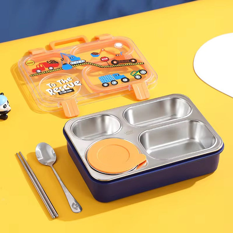 Back to School Stainless Steel 4 Compartments Leak Proof (850ml+150ml Sauce Bowl)Lunch Box LX-7158