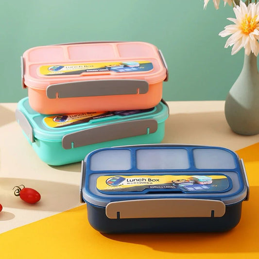 4 Compartments Bento Kids Lunch Box BPA FREE Airtight With Fork - TheBawarchiKhana