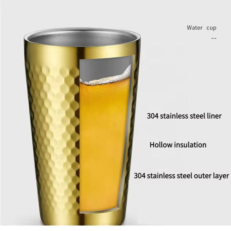 304 Stainless Steel Double Walled Hammered Style Glass 1Pc