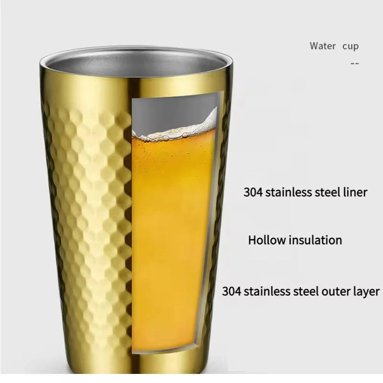 304 Stainless Steel Double Walled Hammered Style Golden Glass 1Pc