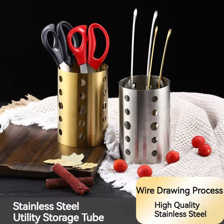 Modern Gold Metal Utensils Holder Sleek Cutlery Organiser for Kitchen Counter Top Storage for Spoons Spatulas and Ladles