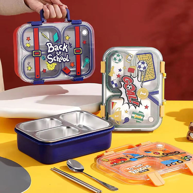 Back to School Stainless Steel 3 Compartments Leak Proof 850ml Lunch Box LX-7157