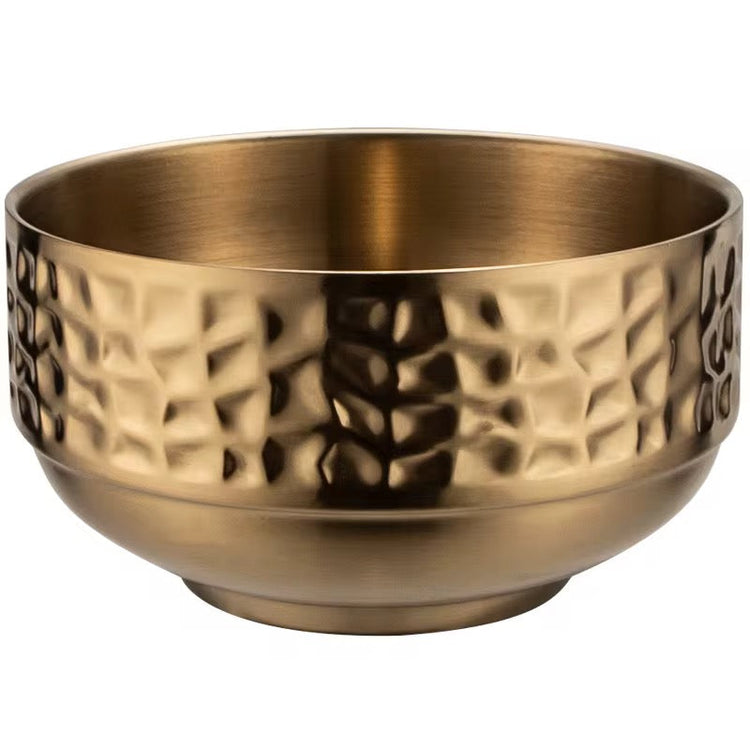 304 Stainless Steel Hammered Double Layer Rice Bowl Serving Bowl Hammered Pattern 1Pc