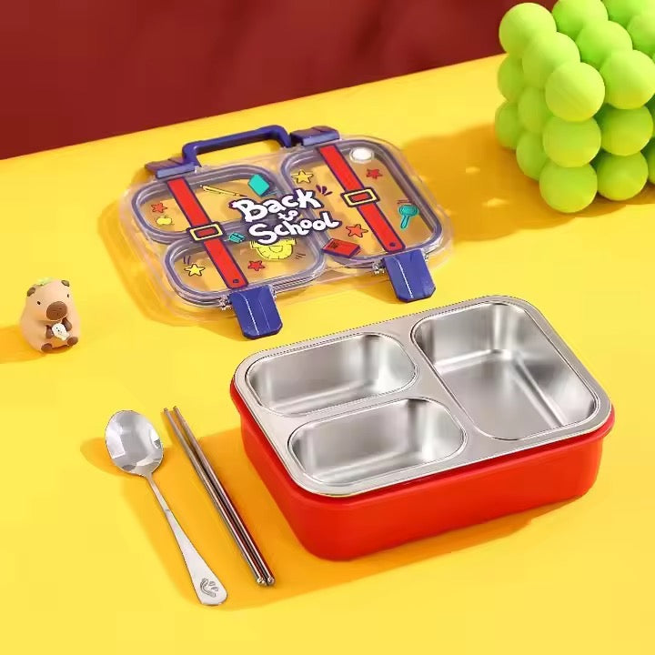 Back to School Stainless Steel 3 Compartments Leak Proof 850ml Lunch Box LX-7157