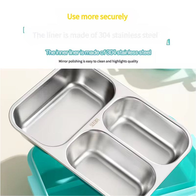 3 Compartments Stainless Steel Lunch Box with Sauce Bowl and Cutlery Leak Proof 2621