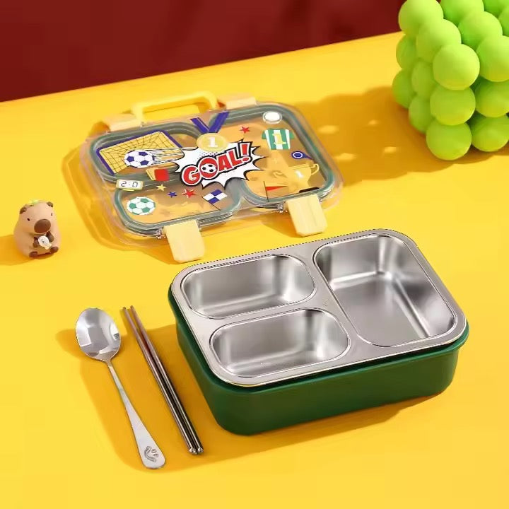 Back to School Stainless Steel 3 Compartments Leak Proof 850ml Lunch Box LX-7157