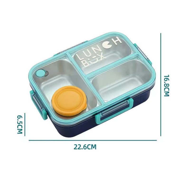 3 Compartments Stainless Steel Lunch Box with Sauce Bowl and Cutlery Leak Proof 2621