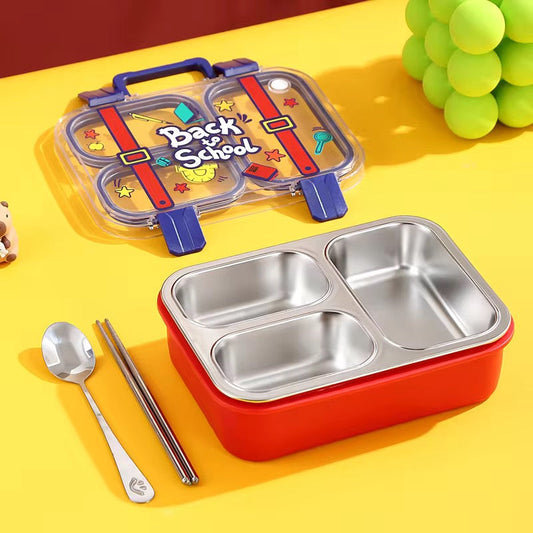 Back to School Stainless Steel 3. Compartments Leak Proof 700ml Lunch Box LX-7156
