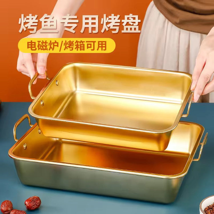 Large Size Golden Rectangle Stainless Steel Roasting Pan for BBQ Kitchen Oven Cooking Microwave Safe