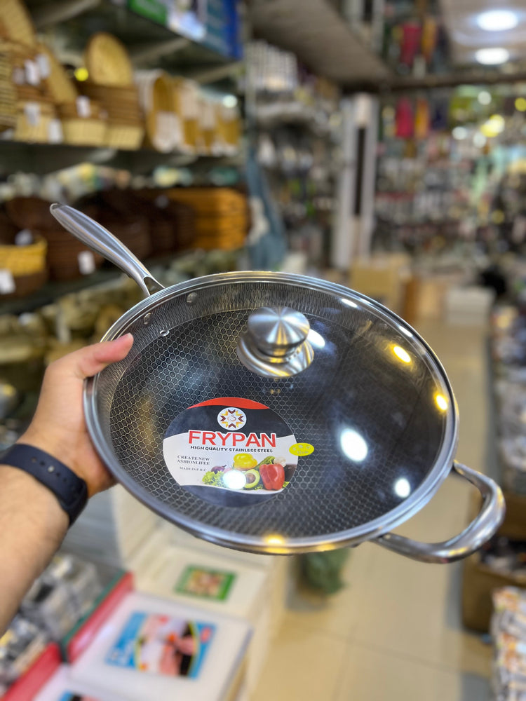 316 Stainless Steel Honey Comb Laser Coated Wok with long handle