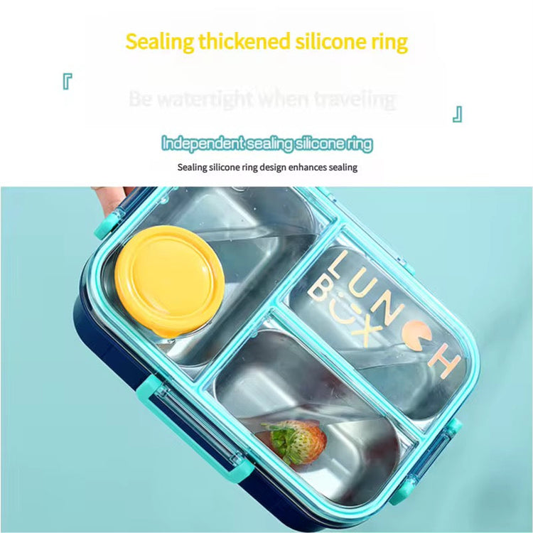 3 Compartments Stainless Steel Lunch Box with Sauce Bowl and Cutlery Leak Proof 2621