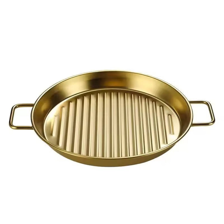 Korean Style Golden Stainless Steel Serving Grill Plate