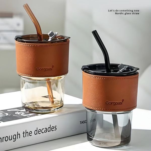 Tea And Cold Coffee Glass Tumbler With Lid And Straw Cups 400ML