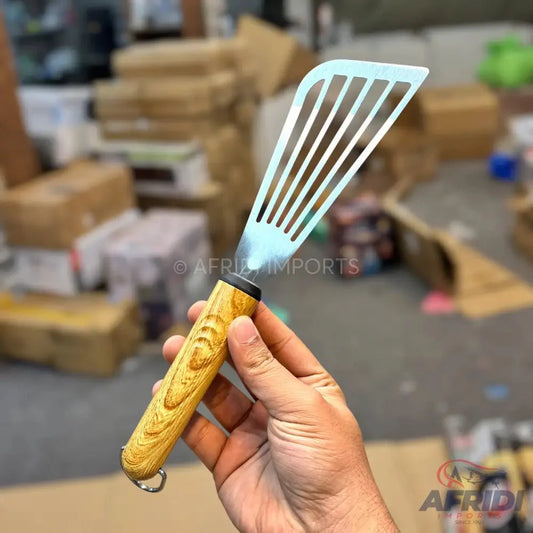 SHENGYA TOP CHOICE STAINLESS STEEL FISH SPATULA WITH WOOD HANDLE