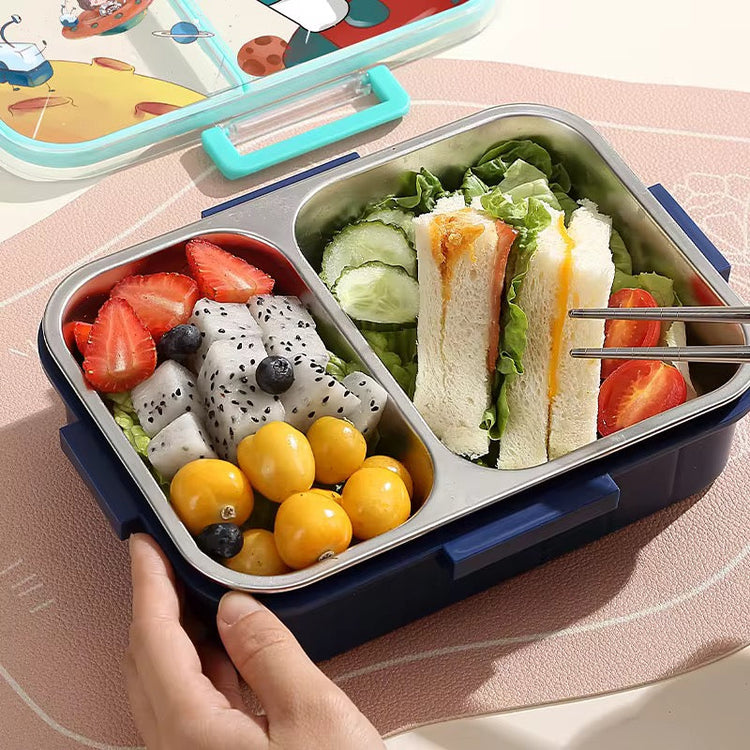 2 Compartments Stainless Steel 750ml Cartoon Character Lunch Box with Soup Bowl 2627
