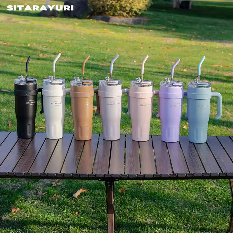Sitarayuri 50OZ 1478ML Stainless Steel Tumbler With Steel Straw Spill Proof