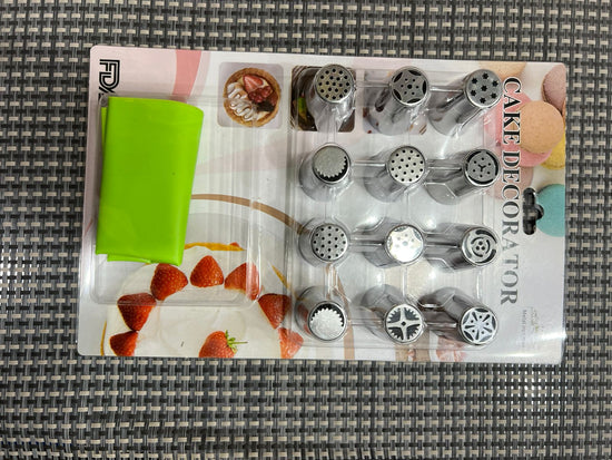 12Pcs Russian Icing Nozzles Set Stainless Steel With Bag - TheBawarchiKhana