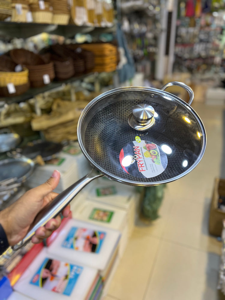 316 Stainless Steel Honey Comb Laser Coated Wok with long handle