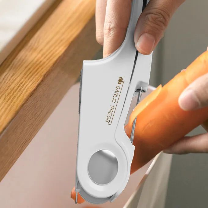 4 in 1 Garlic Press Machine Peeler Bottle Opener Kitchen Tool Manual Squeezer Kit - TheBawarchiKhana