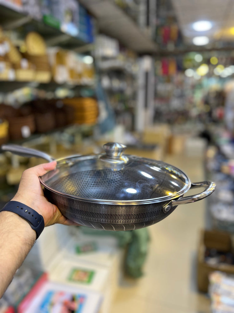 316 Stainless Steel Honey Comb Laser Coated Wok with long handle