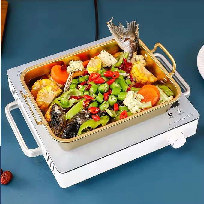 Large Size Golden Rectangle Stainless Steel Roasting Pan for BBQ Kitchen Oven Cooking Microwave Safe