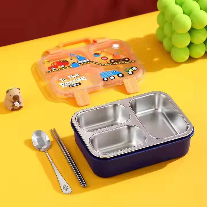 Back to School Stainless Steel 3 Compartments Leak Proof 850ml Lunch Box LX-7157