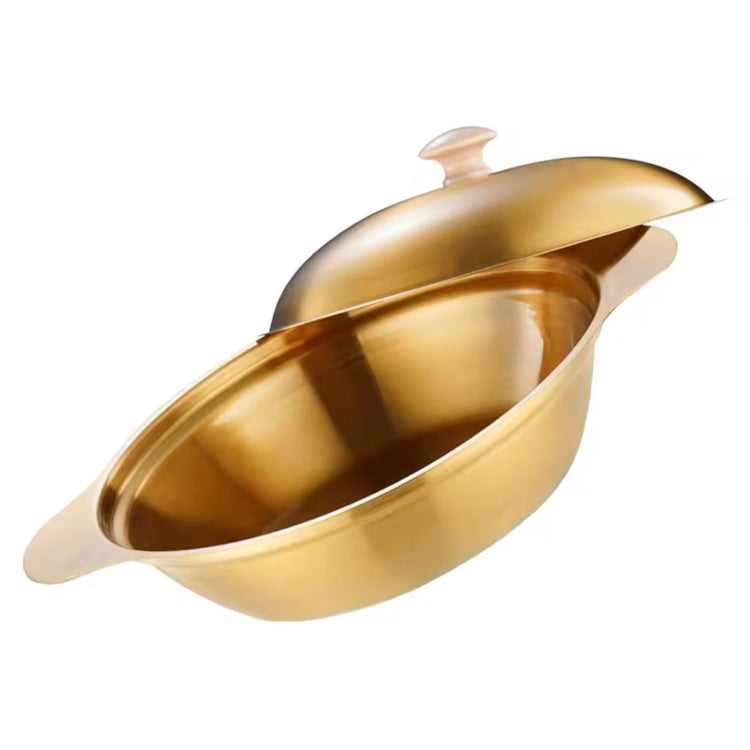 Korean Stainless Steel Commercial Dry Pots Thickened Double Ear Open Flame Flats -Bottomed Golden Dry Pot Lid for Soup Pot