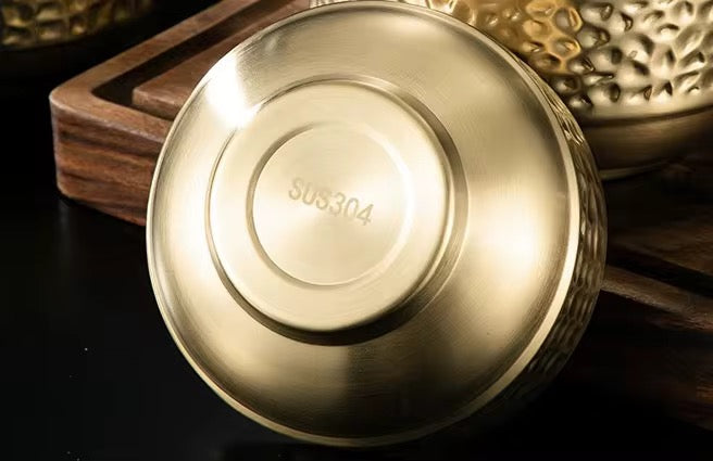 304 Stainless Steel Hammered Double Layer Rice Bowl Serving Bowl Hammered Pattern 1Pc