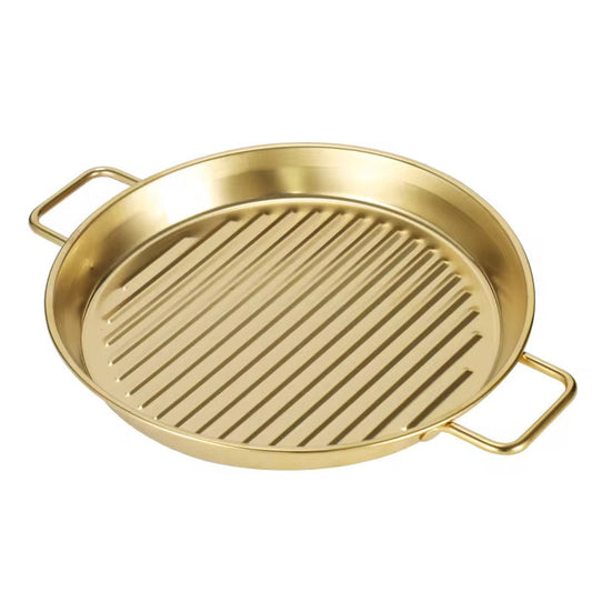 Korean Style Golden Stainless Steel Serving Grill Plate