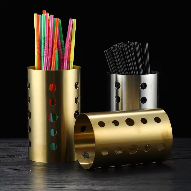 Modern Gold Metal Utensils Holder Sleek Cutlery Organiser for Kitchen Counter Top Storage for Spoons Spatulas and Ladles