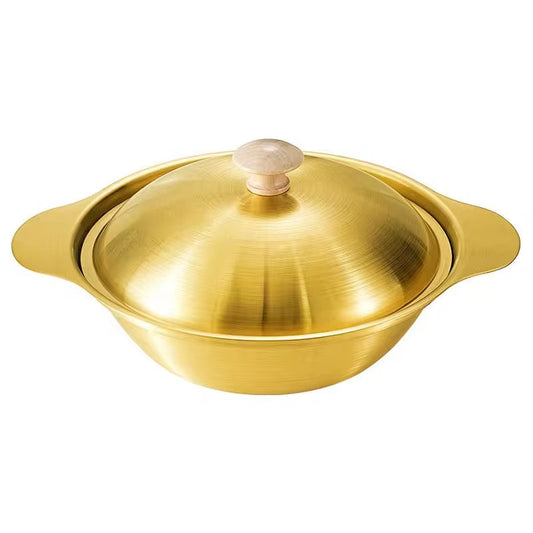 Korean Stainless Steel Commercial Dry Pots Thickened Double Ear Open Flame Flats -Bottomed Golden Dry Pot Lid for Soup Pot