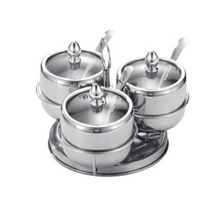 Stainless Steel Seasoning Dispenser Spice Jar 3Pcs with Glass Lids Salt Sugar Pepper Container