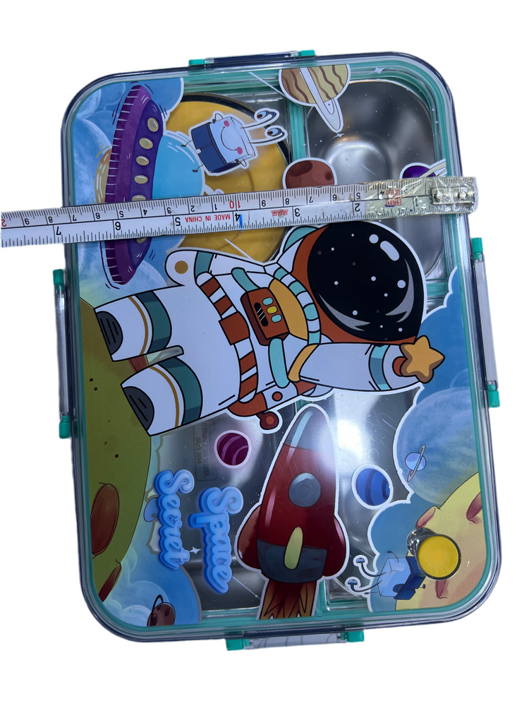 Individually Sealed Silicone 304 Stainless Steel Lunch Box 900ml 4 Compartments with Sauce Bowl and Cutlery