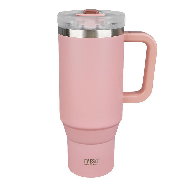 TYESO LARGE VACUUM INSULATED COFFEE CUP 900ML PINK STAINLESS STEEL THERMAL FLASK TUMBLER WATER BOTTLE ICE COOL CAR CUP