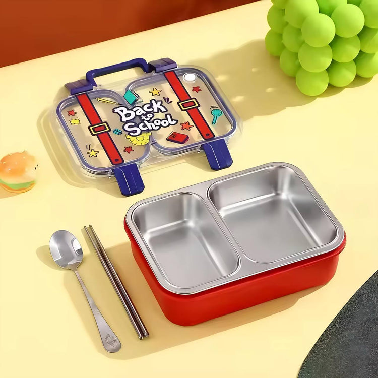 Back to School Stainless Steel 2 Compartments Leak Proof 700ml Lunch Box LX-7155