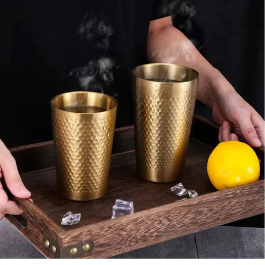 304 Stainless Steel Double Walled Hammered Style Golden Glass 1Pc