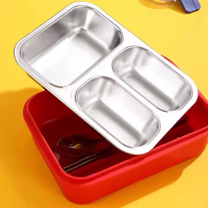 Back to School Stainless Steel 3 Compartments Leak Proof 850ml Lunch Box LX-7157