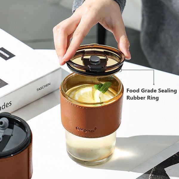 Tea And Cold Coffee Glass Tumbler With Lid And Straw Cups 400ML
